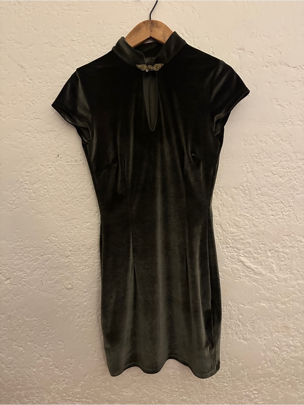 Reformation S 4 Olive Green Velvet Qipao Cheongsom Asian Style Mini Dress